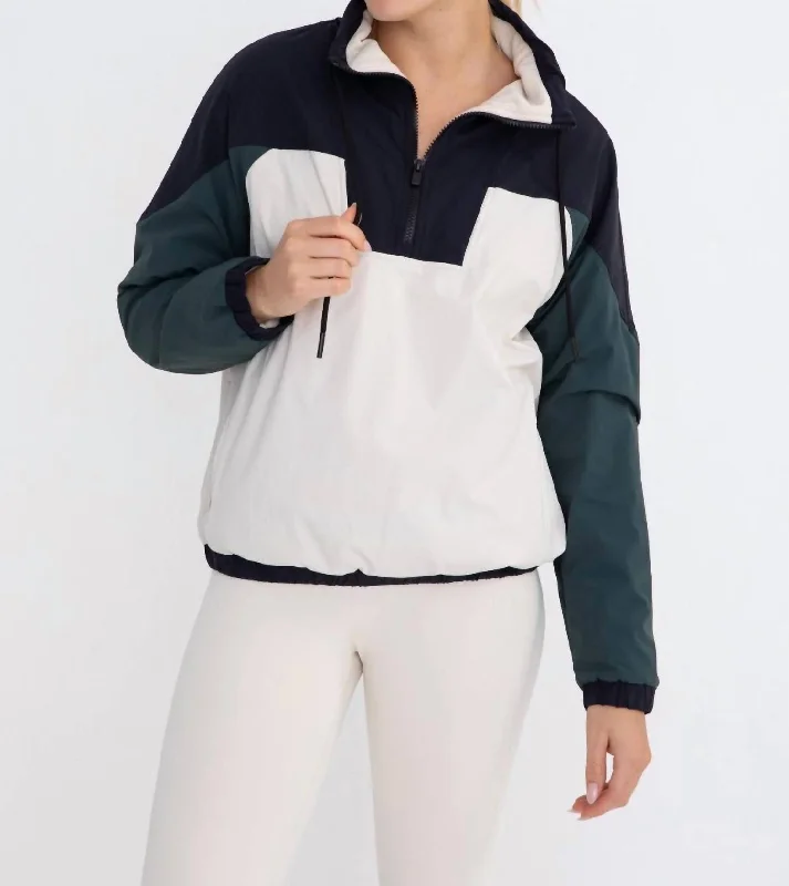 Winter JacketsDash Color Block 1/4 Zip Pullover Jacket In Green
