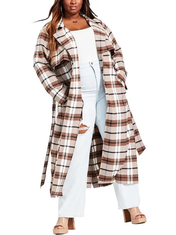 Glitter JacketsPlus Womens Plaid Long Trench Coat