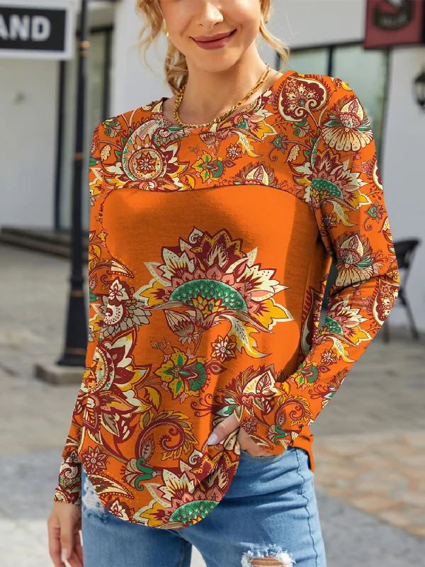 Printed Round Neck Long Sleeve T-ShirtUV-Protection T-Shirts