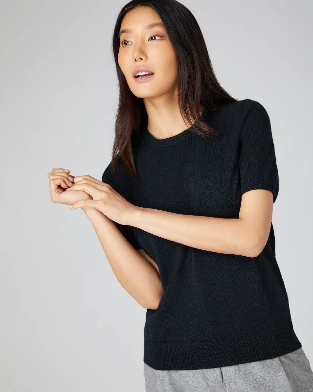 Women's Milly Classic Cashmere T-Shirt BlackStudded T-Shirts