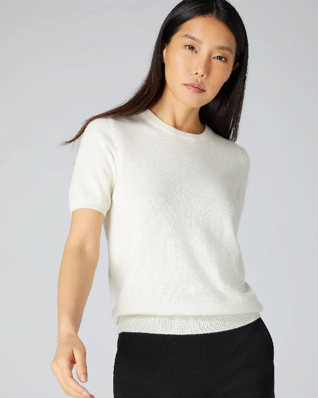 Women's Milly Classic Cashmere T-Shirt New Ivory WhiteFringed T-Shirts