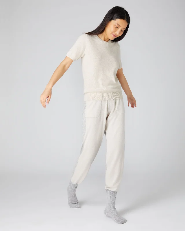 Women's Milly Classic Cashmere T-Shirt Ecru WhiteLace-Up T-Shirts
