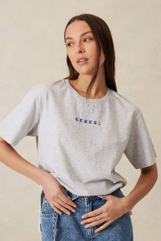 Slouchy Split Hem Tee - Anchor PrintMetallic T-Shirts