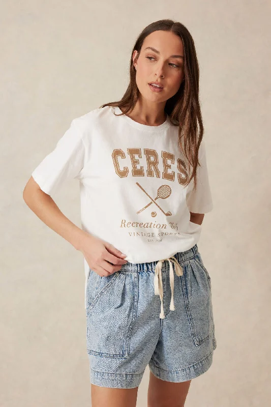 Slouchy Split Hem Tee - Dark Camel Recreation PrintHooded T-Shirts