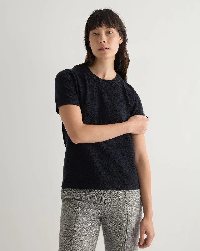 Women's Lottie Cashmere T-Shirt Navy BlueZippered T-Shirts
