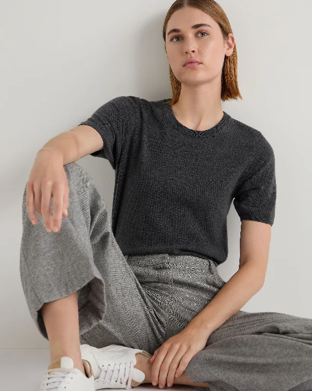 Women's Milly Classic Cashmere T-Shirt Anthracite GreyCollaborative T-Shirts