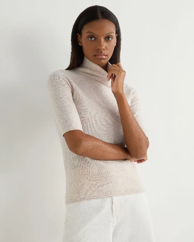 Women's Mock Neck Cashmere T-Shirt Frost WhiteEmbellished T-Shirts