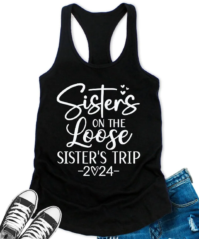 Gym tankSisters Trip 2024 Racerback Tank Top for Women Letter Print Sleeveless Summer Tops