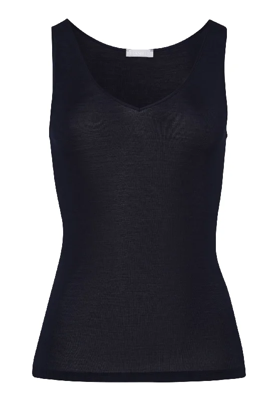 Woolen Silk W Wool And Silk V-Neck  Tank Top | Deep Navy 71416-1610