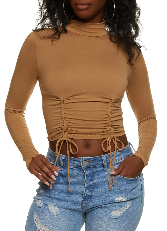 CroptopsecurityMock Neck Ruched Long Sleeve Crop Top